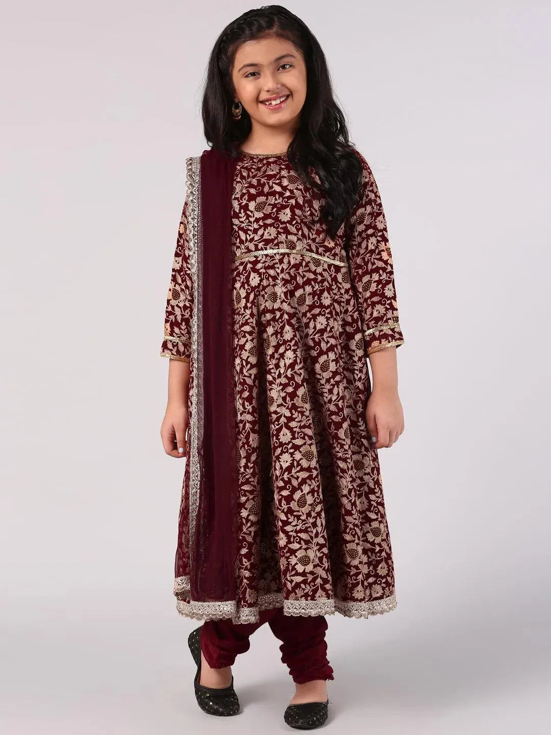 Maroon Embroidered Georgette Suit Set - Libas