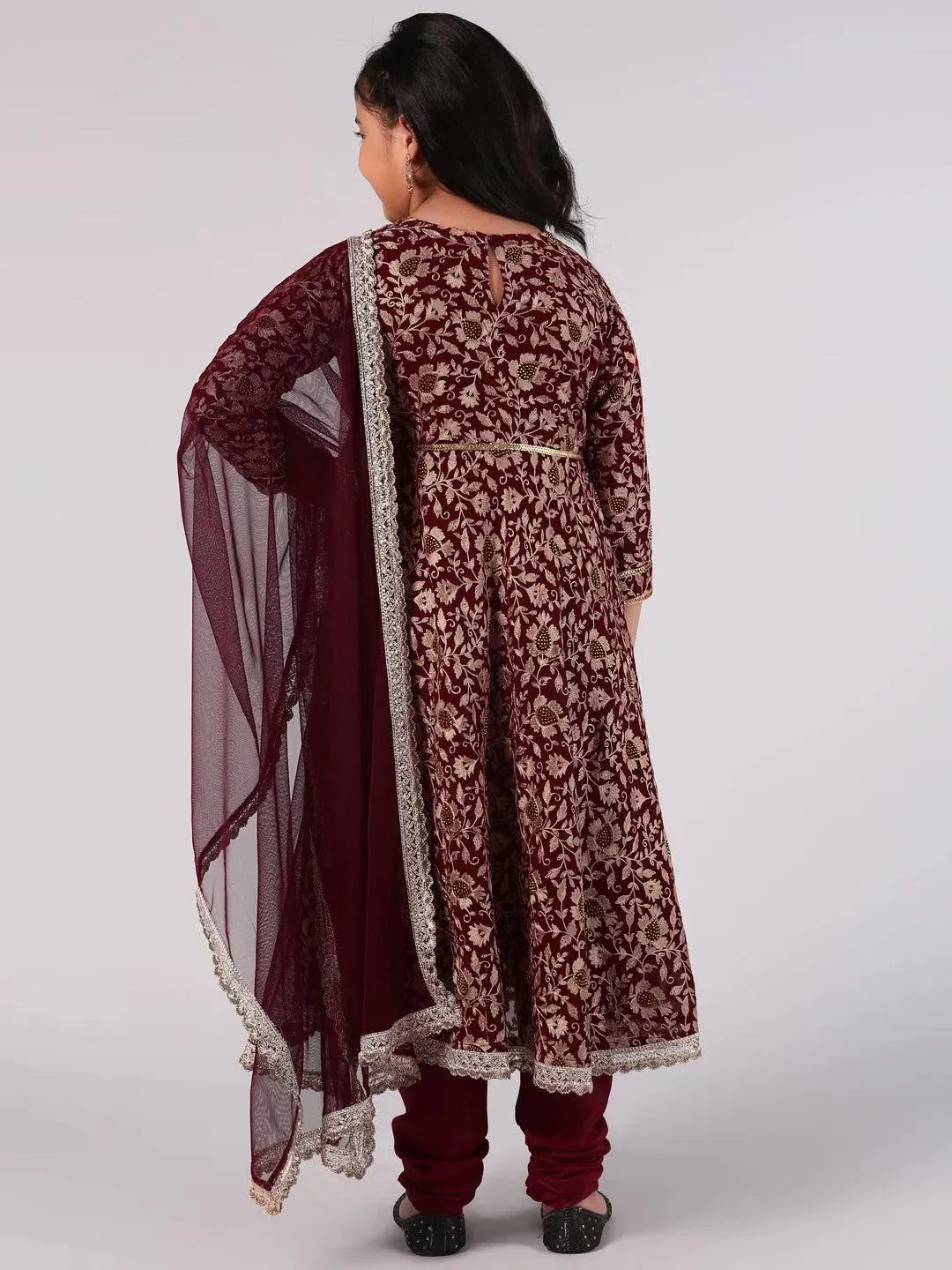 Maroon Embroidered Georgette Suit Set - Libas