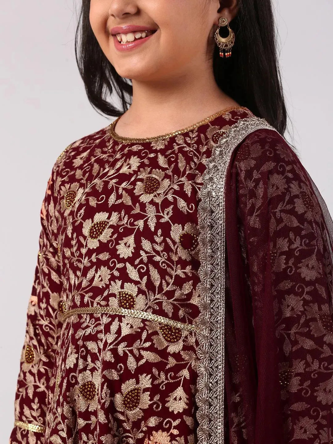 Maroon Embroidered Georgette Suit Set - Libas