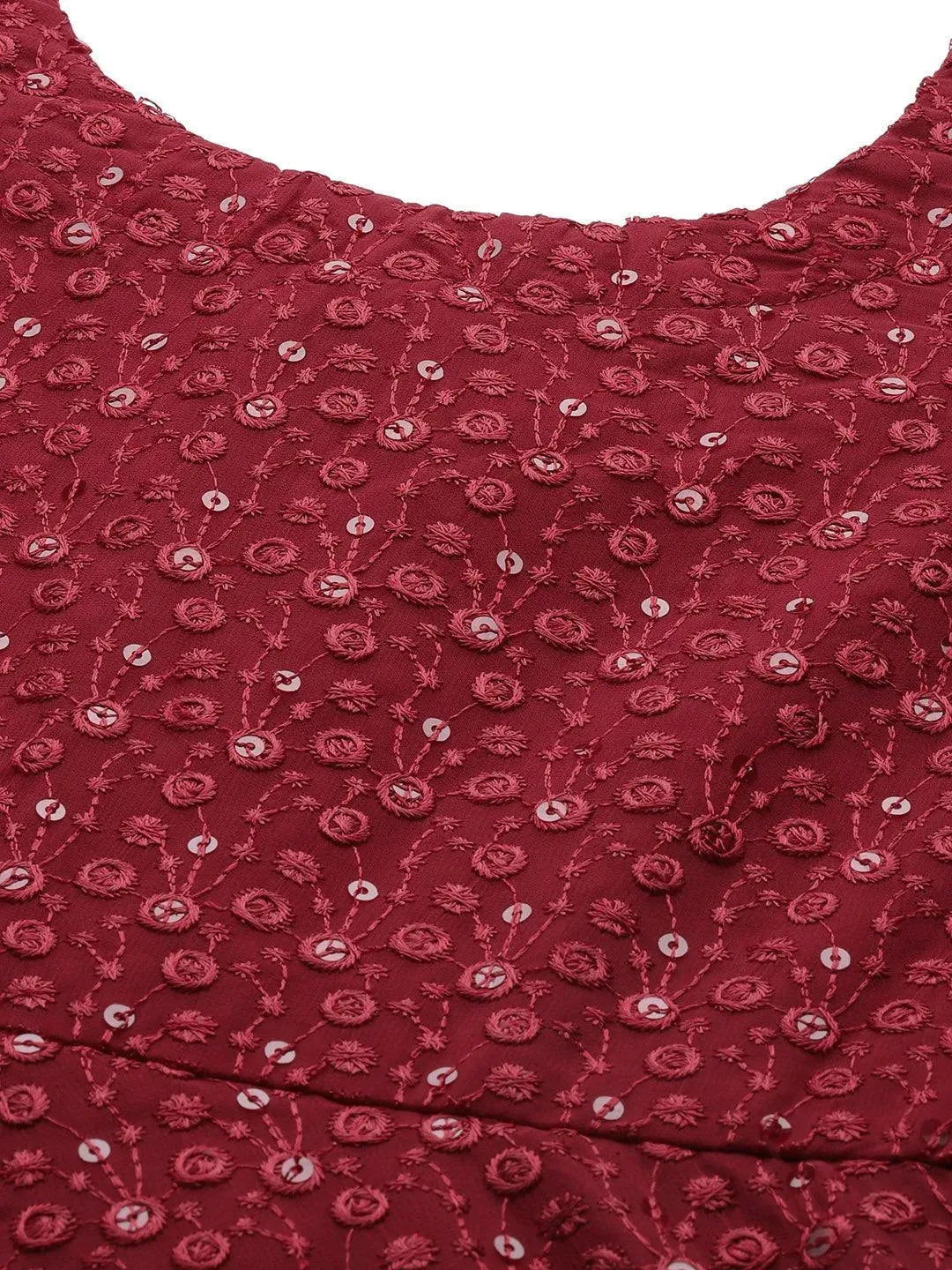 Maroon Embroidered Georgette Suit Set - Libas 