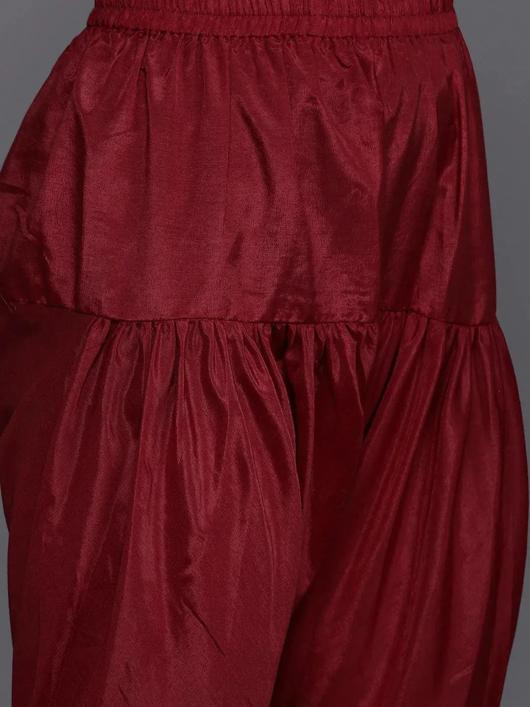 Maroon Embroidered Georgette Anarkali Suit Set With Churidar - Libas 
