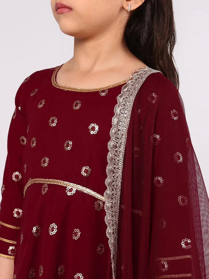 Maroon Embroidered Georgette Suit Set - Libas