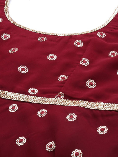Maroon Embroidered Georgette Suit Set - Libas
