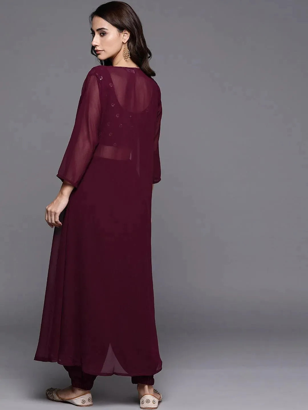 Maroon Embroidered Georgette Clothing Set - Libas 