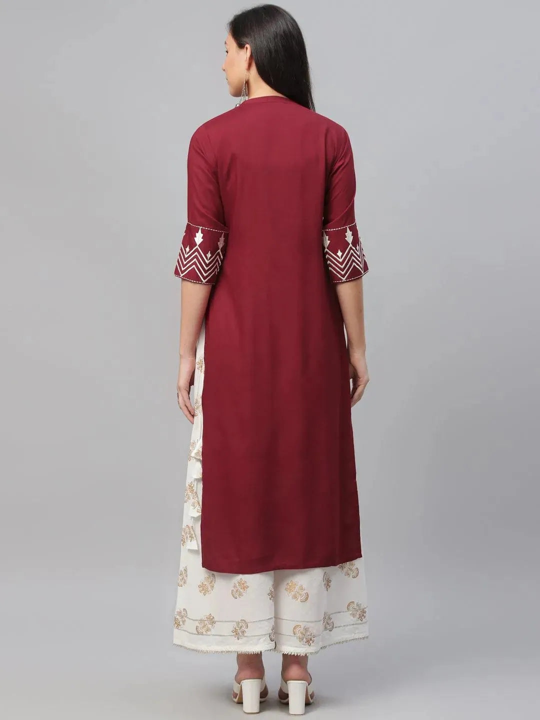 Maroon Embroidered Rayon Kurta - Libas 