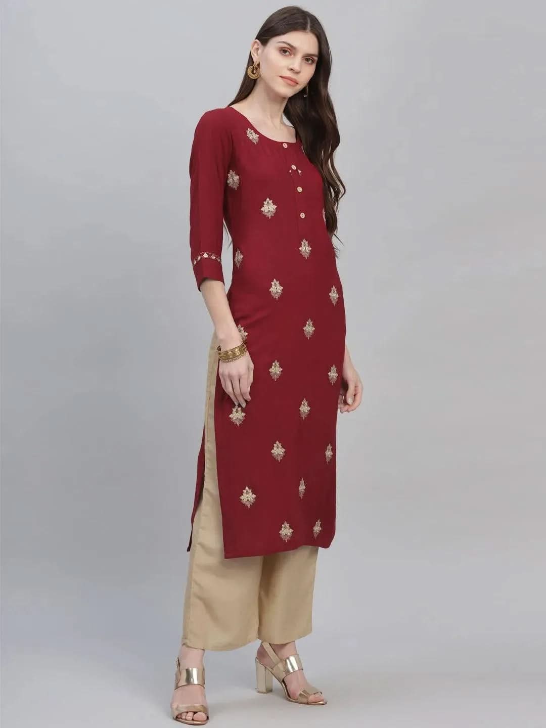 Maroon Embroidered Rayon Kurta Set - Libas 