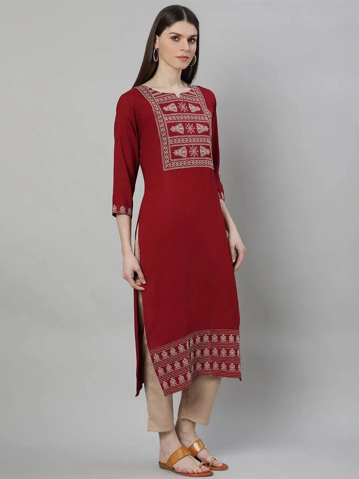 Maroon Embroidered Rayon Kurta Set - Libas