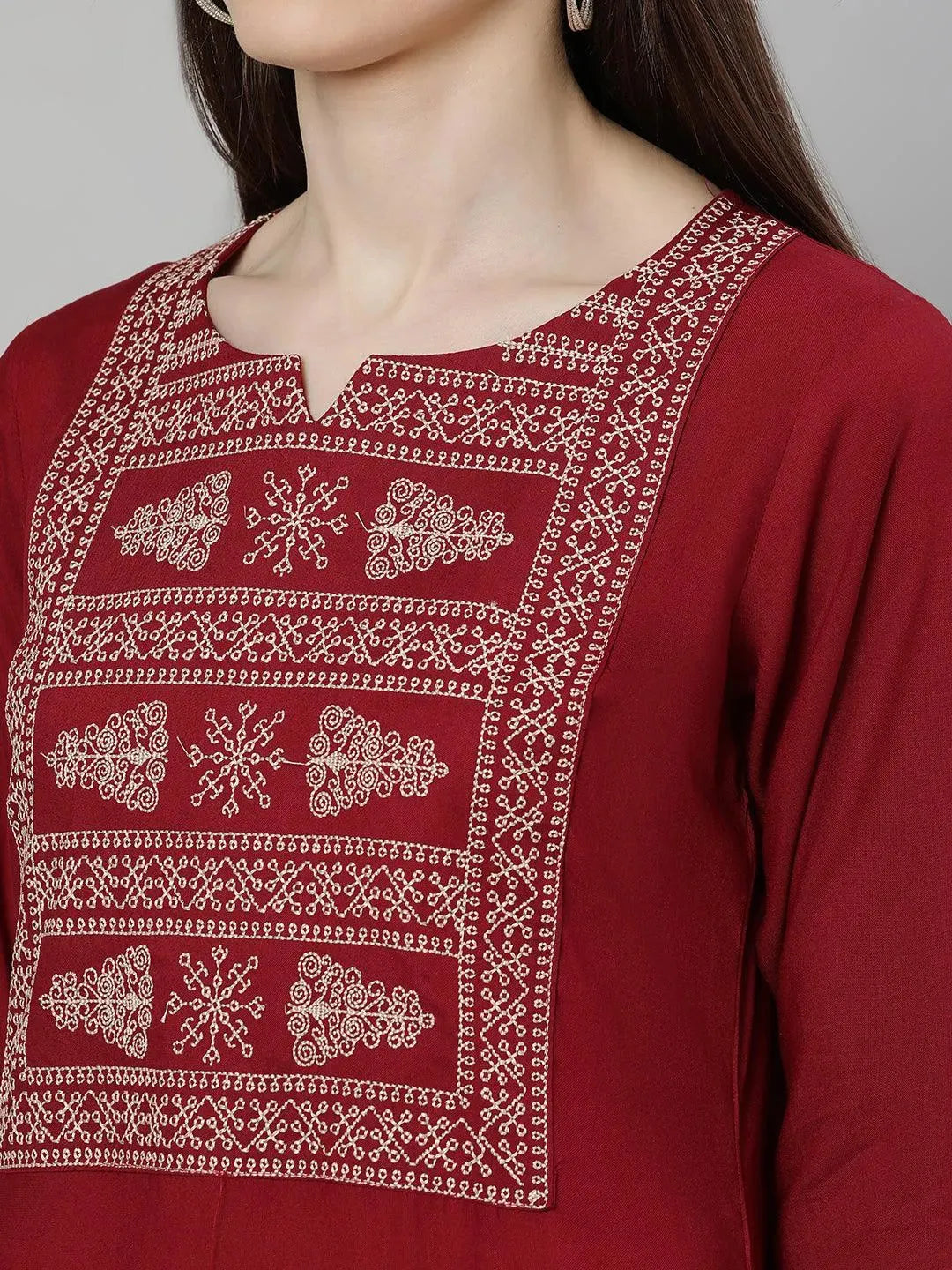 Maroon Embroidered Rayon Kurta Set - Libas 