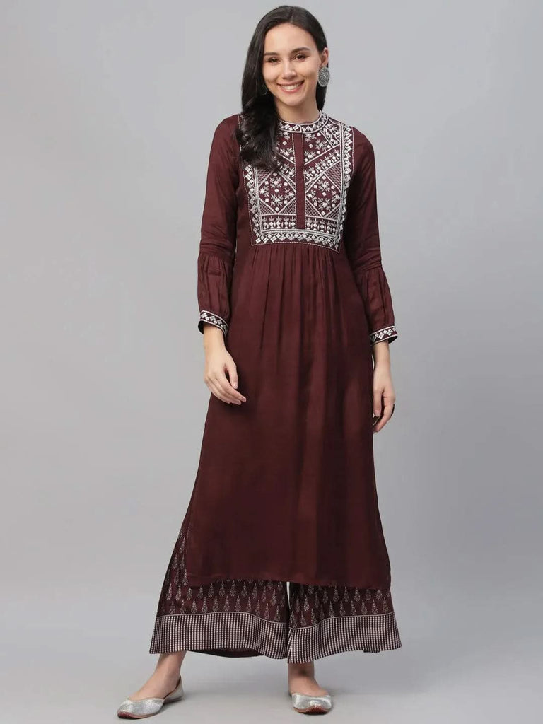 Libas Maroon Embroidered Shantoon Kurta