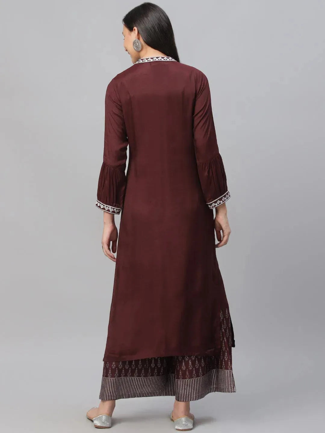 Maroon Embroidered Shantoon Kurta - Libas