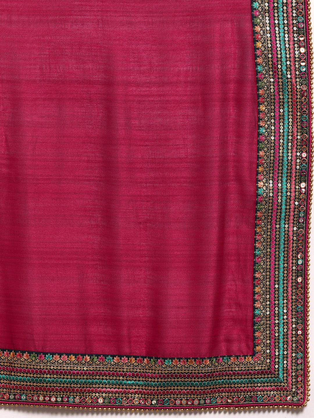 Maroon Embroidered Silk Blend Saree - Libas