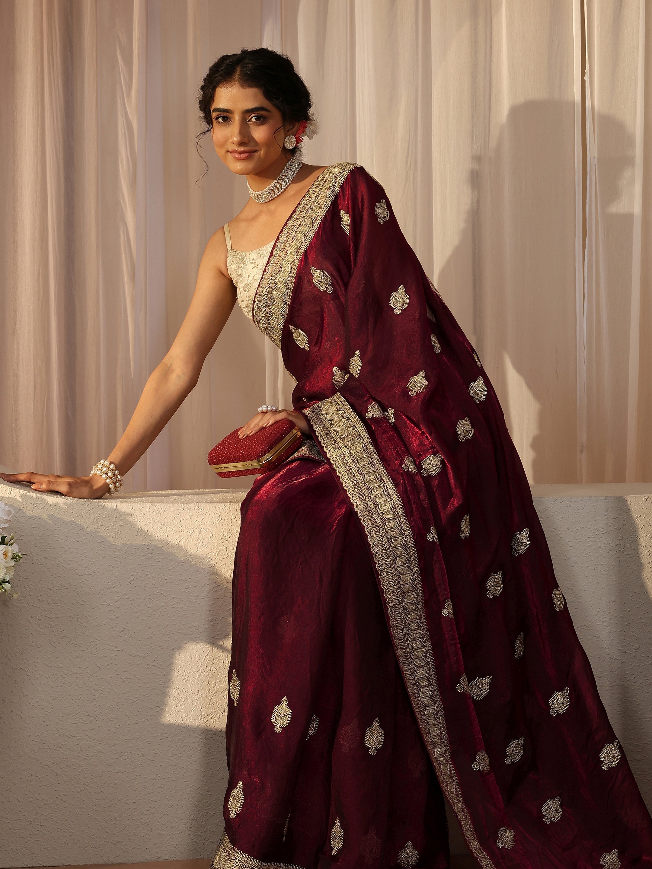 libas Maroon Ethnic Embellished Tissue Saree-picture-67