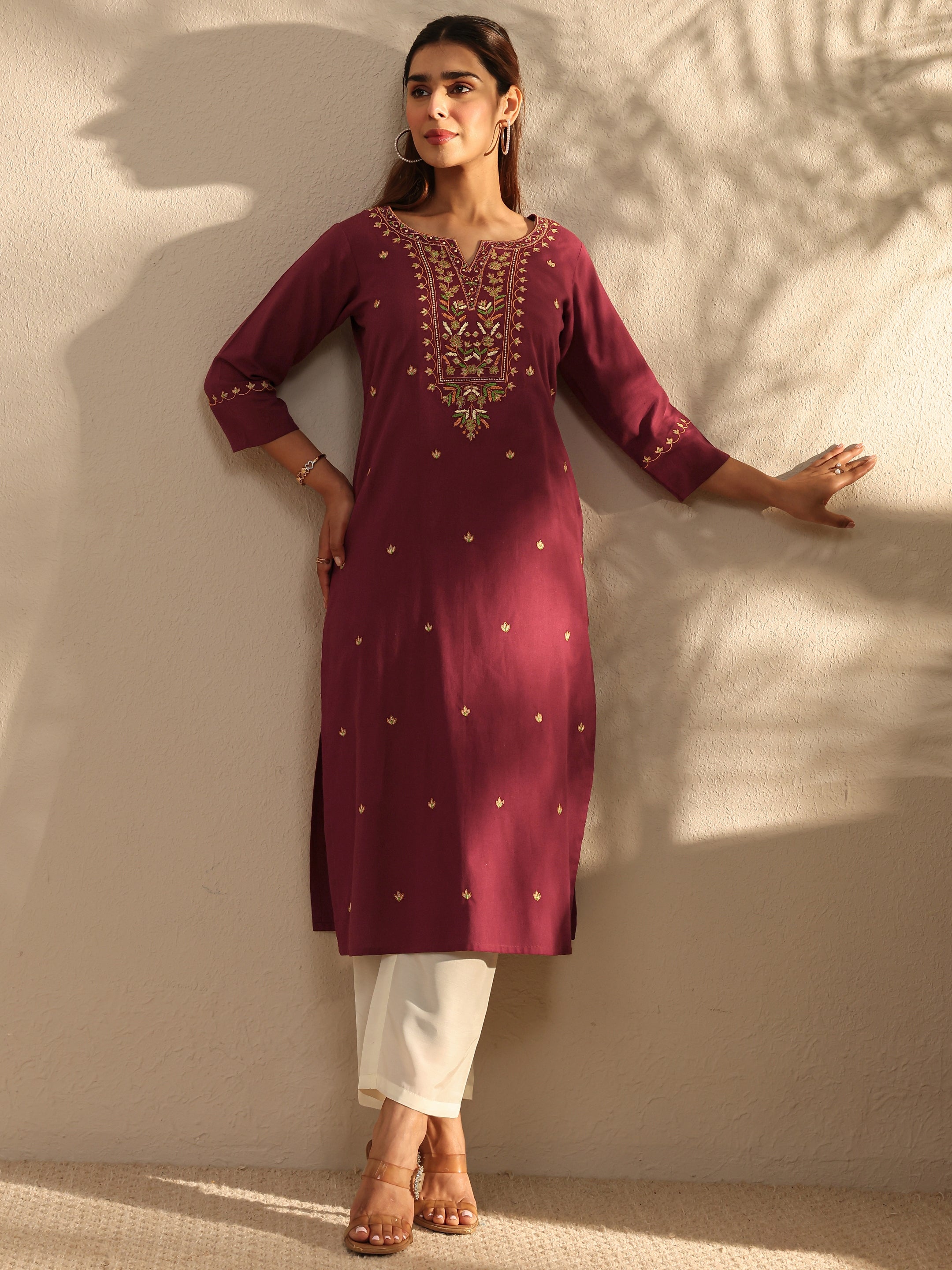 libas Maroon Ethnic Motif Embroidered Cotton Straight Kurta-picture-11