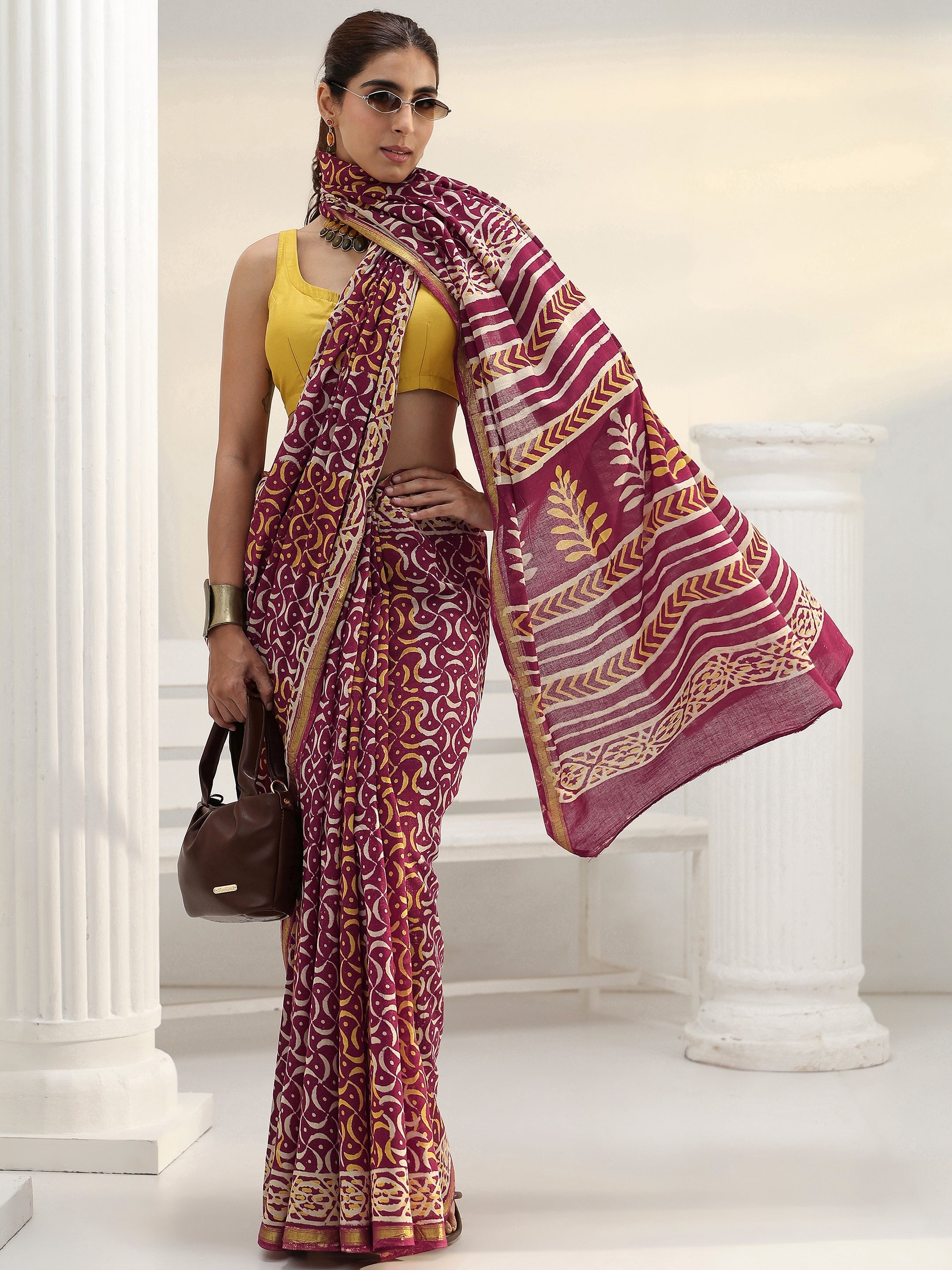 libas Maroon Ethnic Printed Cotton Saree-picture-36