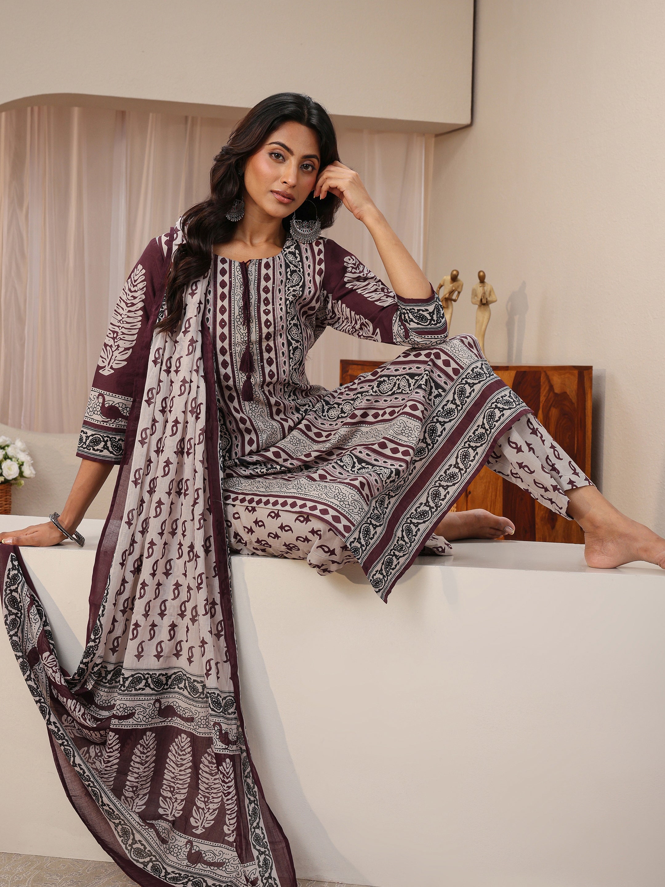 libas Maroon Ethnic Printed Cotton Straight Suit Set-picture-38
