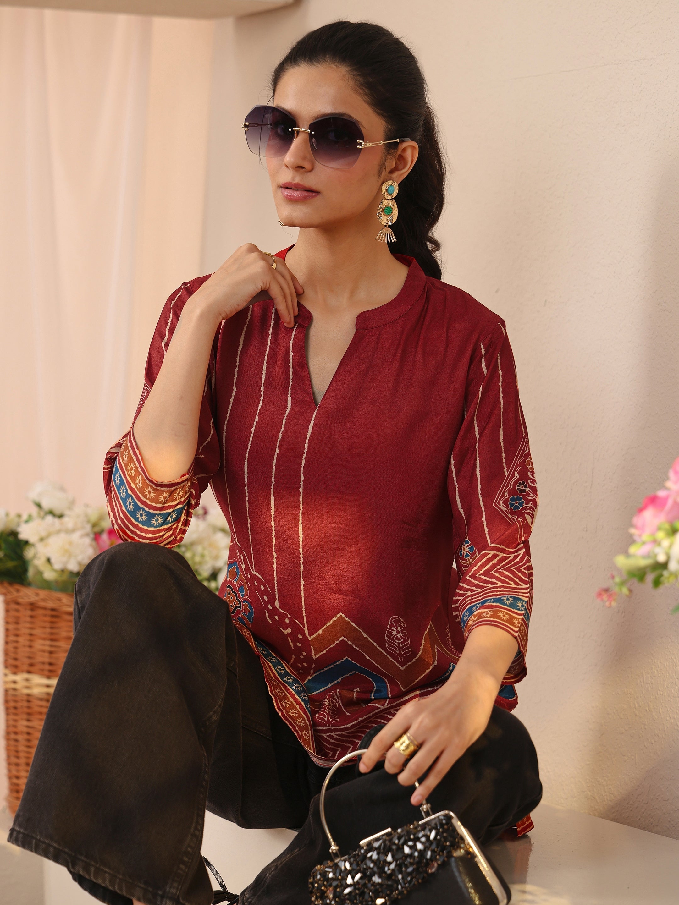 libas Maroon Ethnic Printed Muslin Straight Short Kurti-picture-44