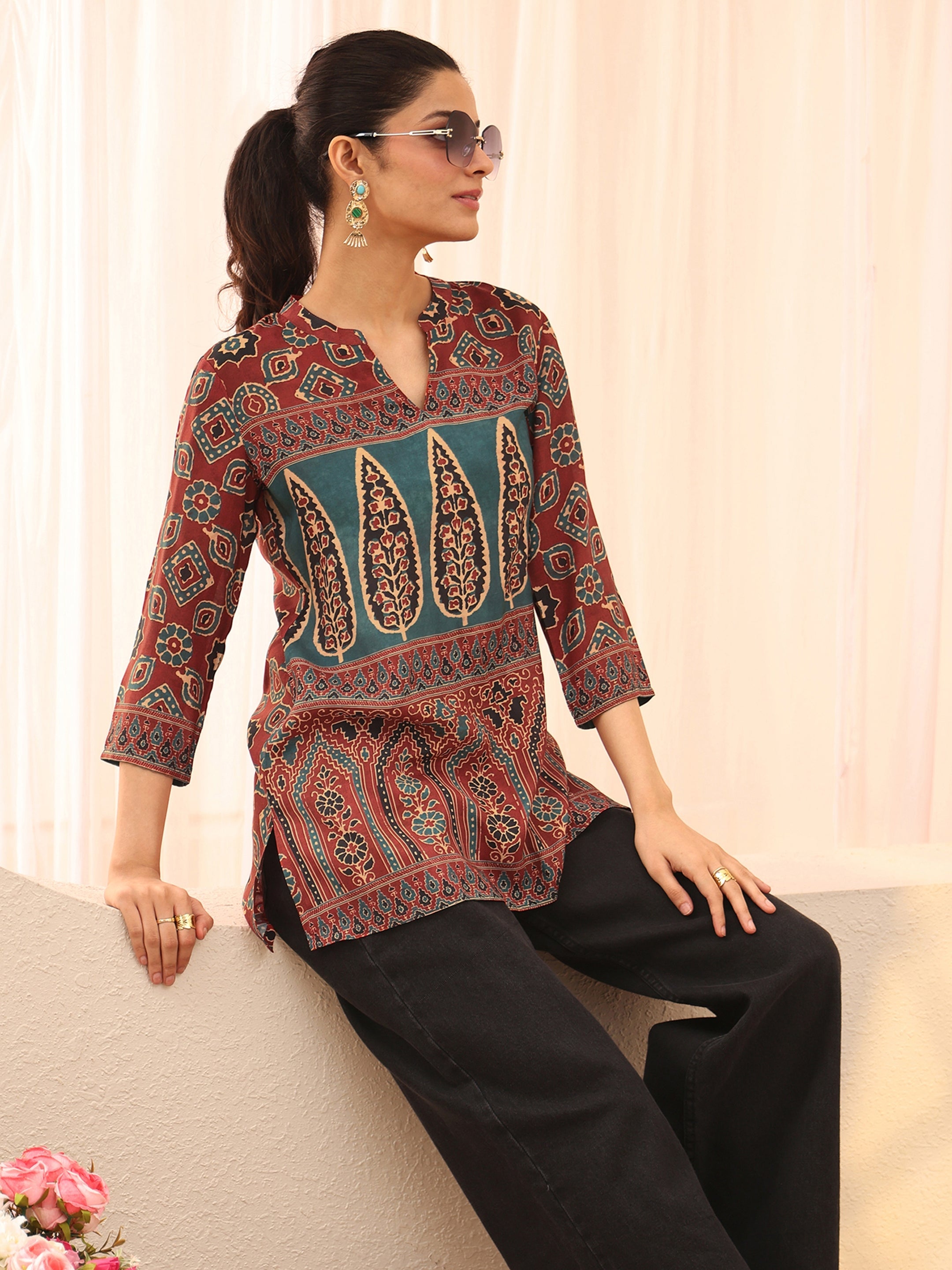 libas Maroon Ethnic Printed Muslin Straight Short Kurti-picture-34