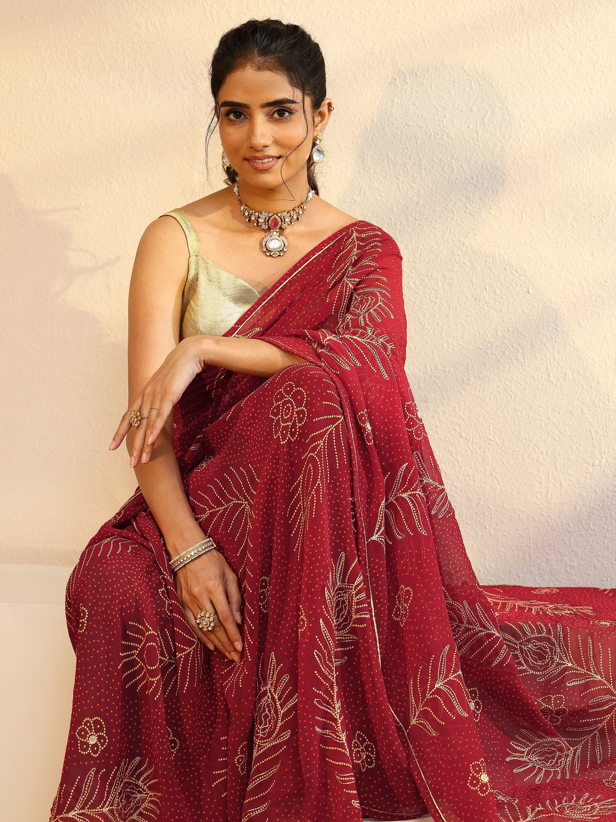 libas Maroon Floral Printed Georgette Saree-picture-19