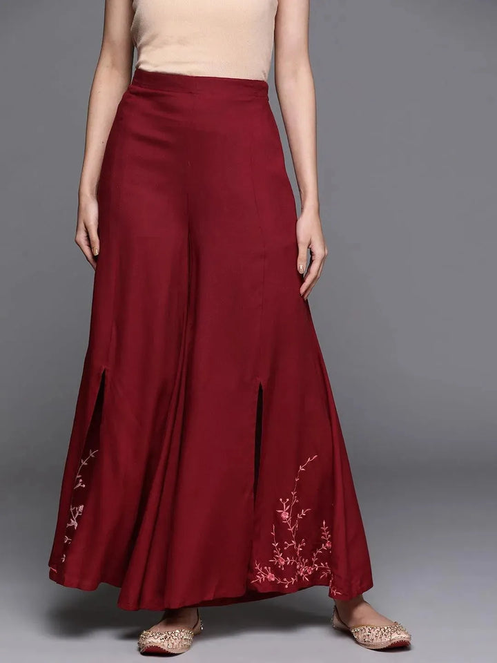 Maroon Hem Design Rayon Palazzos - Libas