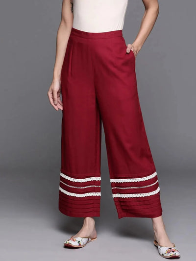 Maroon Hem Design Rayon Palazzos - Libas