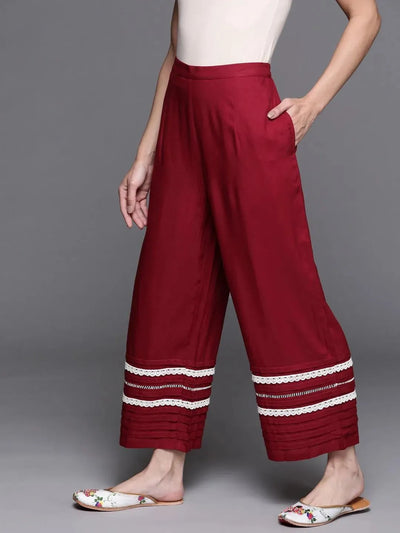 Maroon Hem Design Rayon Palazzos - Libas