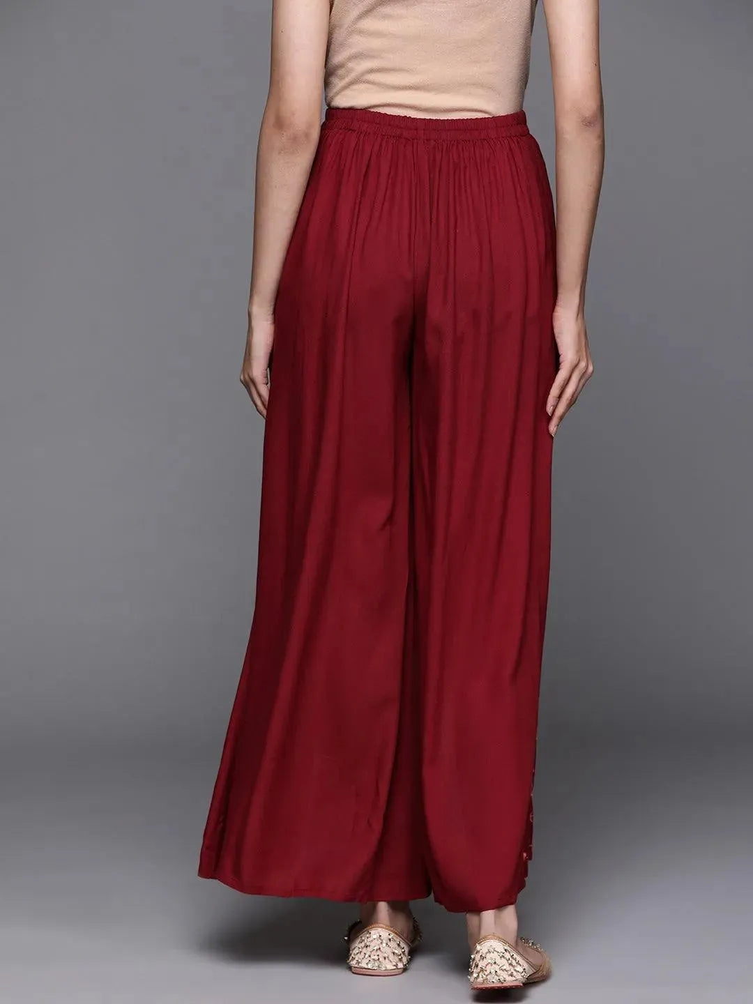Maroon Hem Design Rayon Palazzos - Libas 