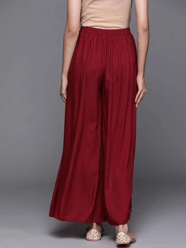Maroon Hem Design Rayon Palazzos - Libas
