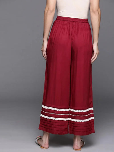 Maroon Hem Design Rayon Palazzos - Libas