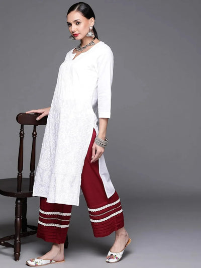 Maroon Hem Design Rayon Palazzos - Libas