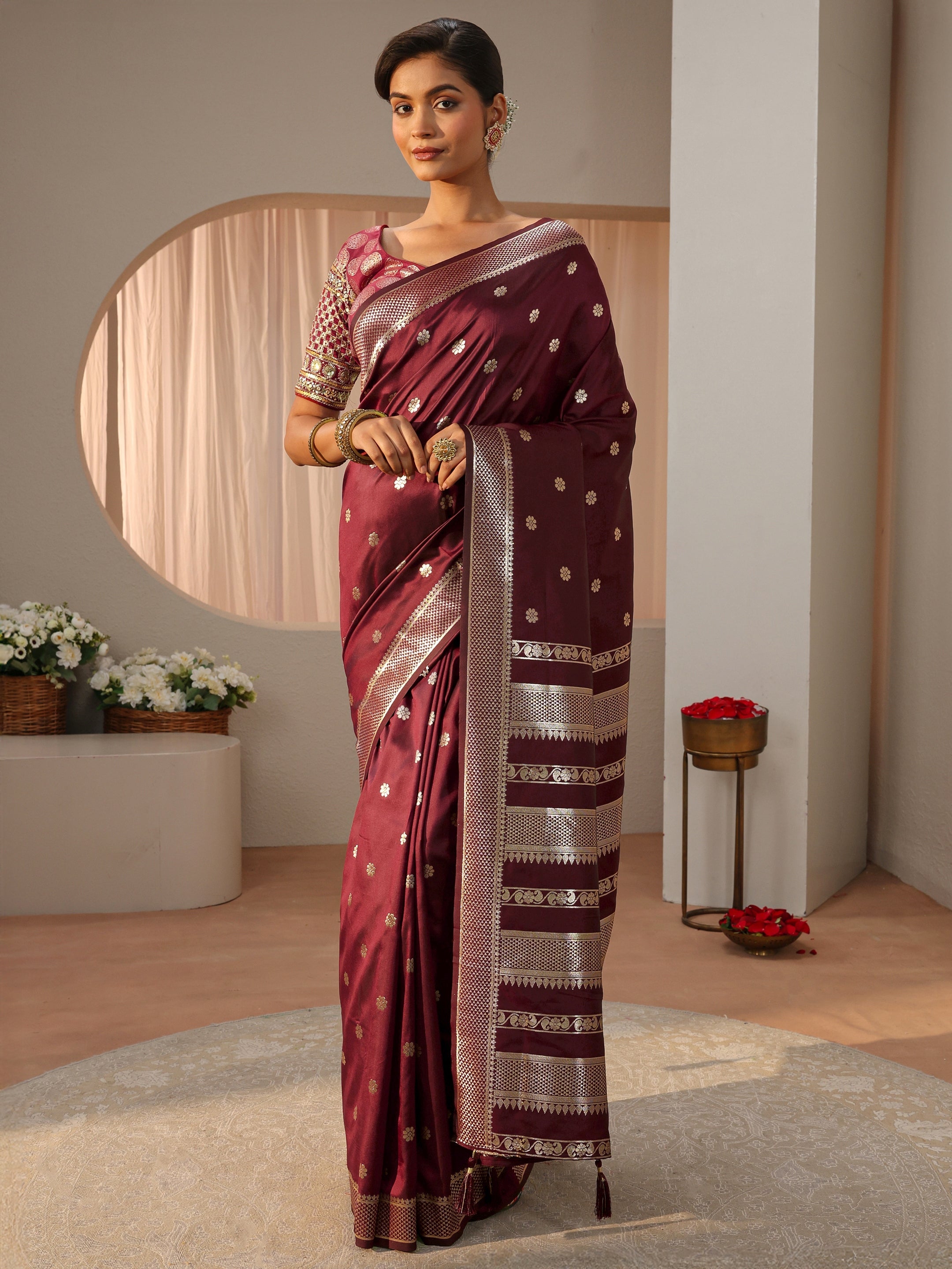 libas Maroon Kanjeevaram Silk Blend Saree-picture-39