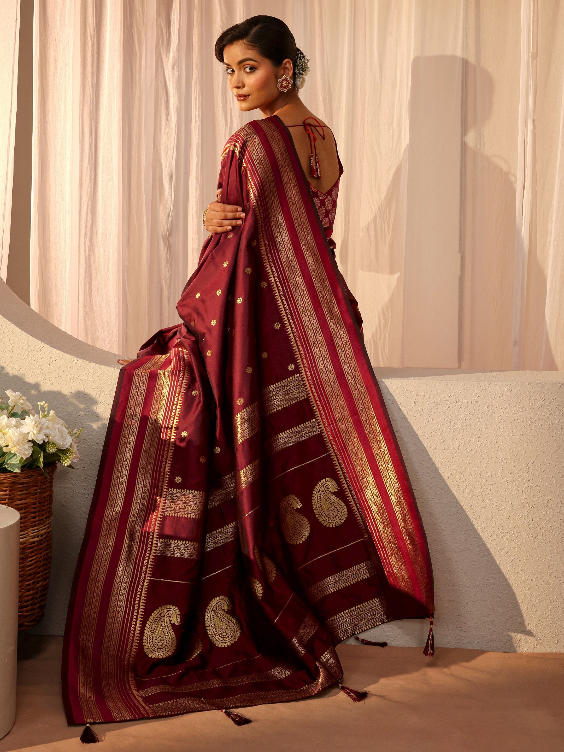 libas Maroon Kanjeevaram Silk Blend Saree-picture-53