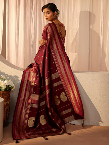 Maroon Kanjeevaram Silk Blend Saree
