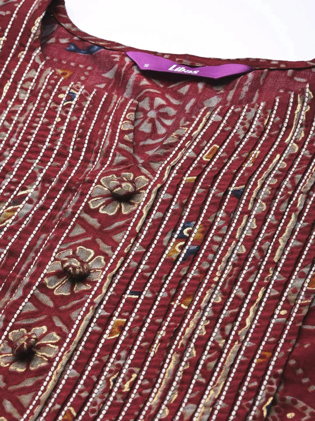 Maroon Printed A-Line Kurti - Libas