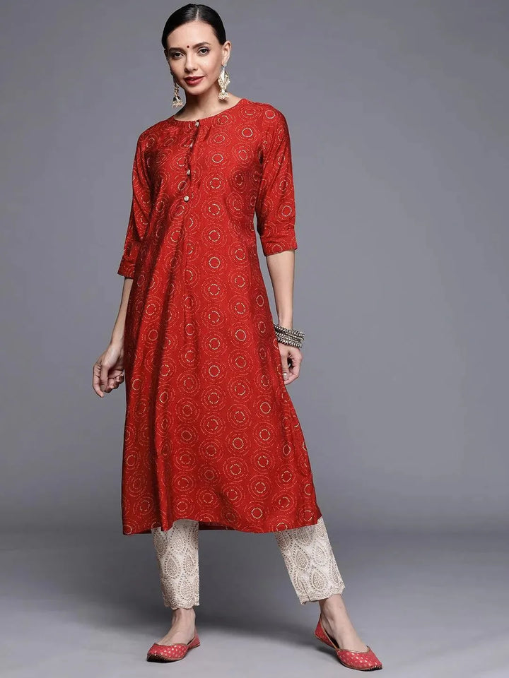 Maroon Printed Chanderi Silk Kurta - Libas