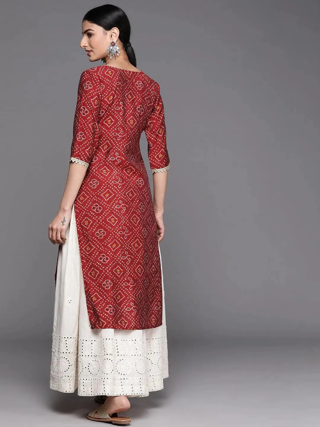 Maroon Printed Chanderi Silk Kurta - Libas