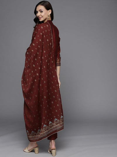 Maroon Printed Chanderi Silk Suit Set - Libas