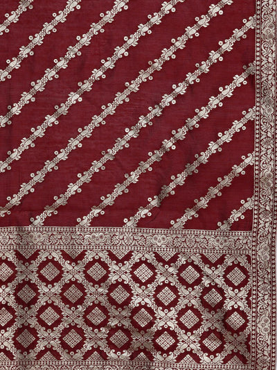Maroon Printed Chanderi Silk Straight Suit Set - Libas