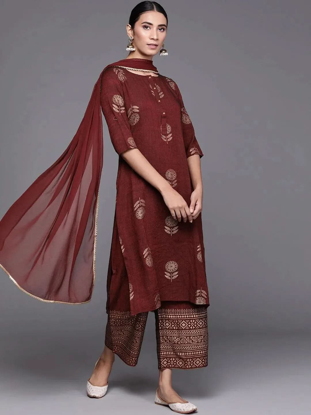 

Buy Maroon Printed Chanderi Silk Suit Set - 20256O- | Libas Ethnic Wear Online