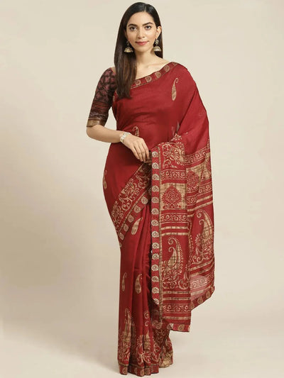 Maroon Printed Chiffon Saree - Libas