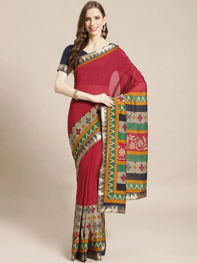 Maroon Printed Chiffon Saree - Libas