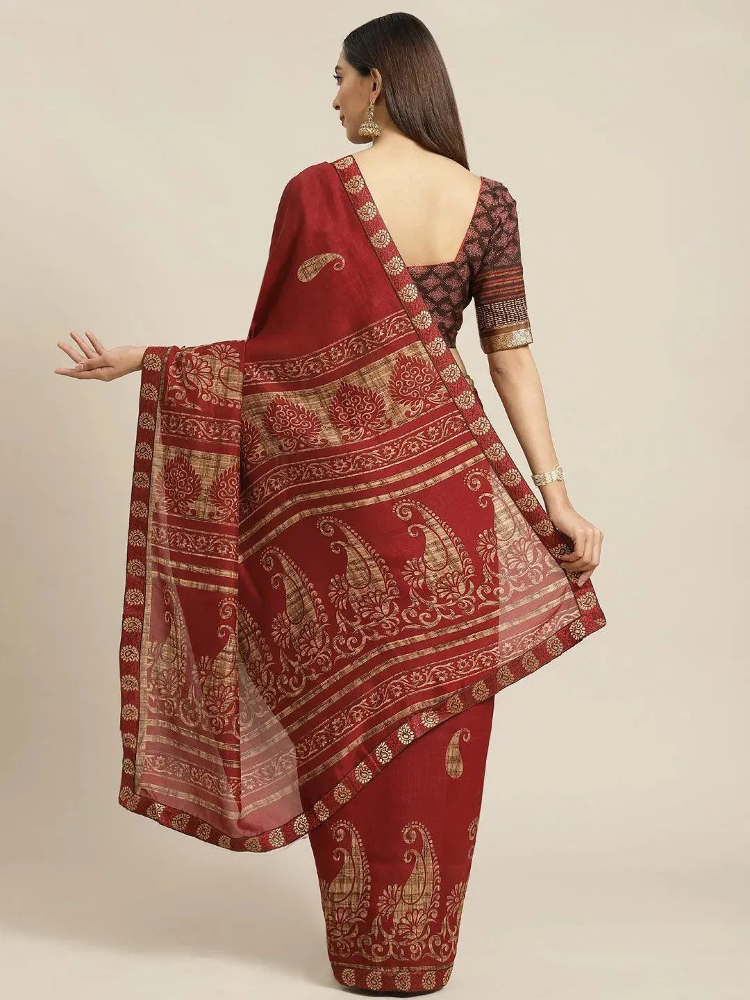 Maroon Printed Chiffon Saree - Libas