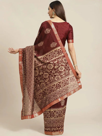 Maroon Printed Chiffon Saree - Libas