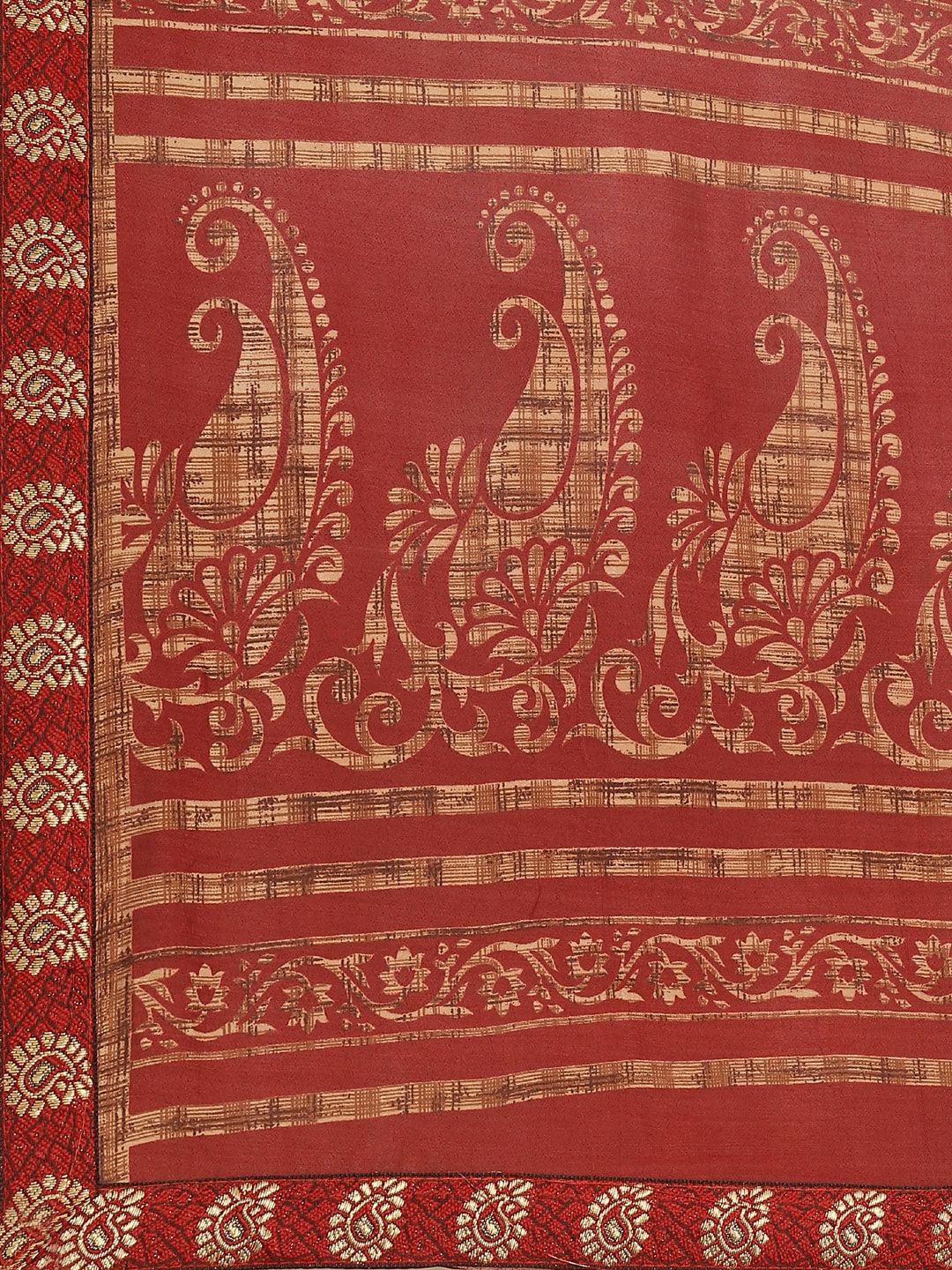 Maroon Printed Chiffon Saree - Libas