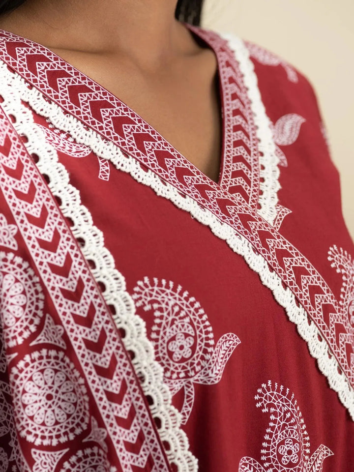 Maroon Printed Cotton Suit Set - Libas