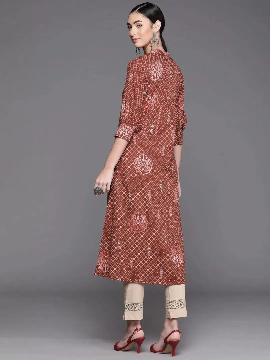 Maroon Printed Cotton Kurta - Libas