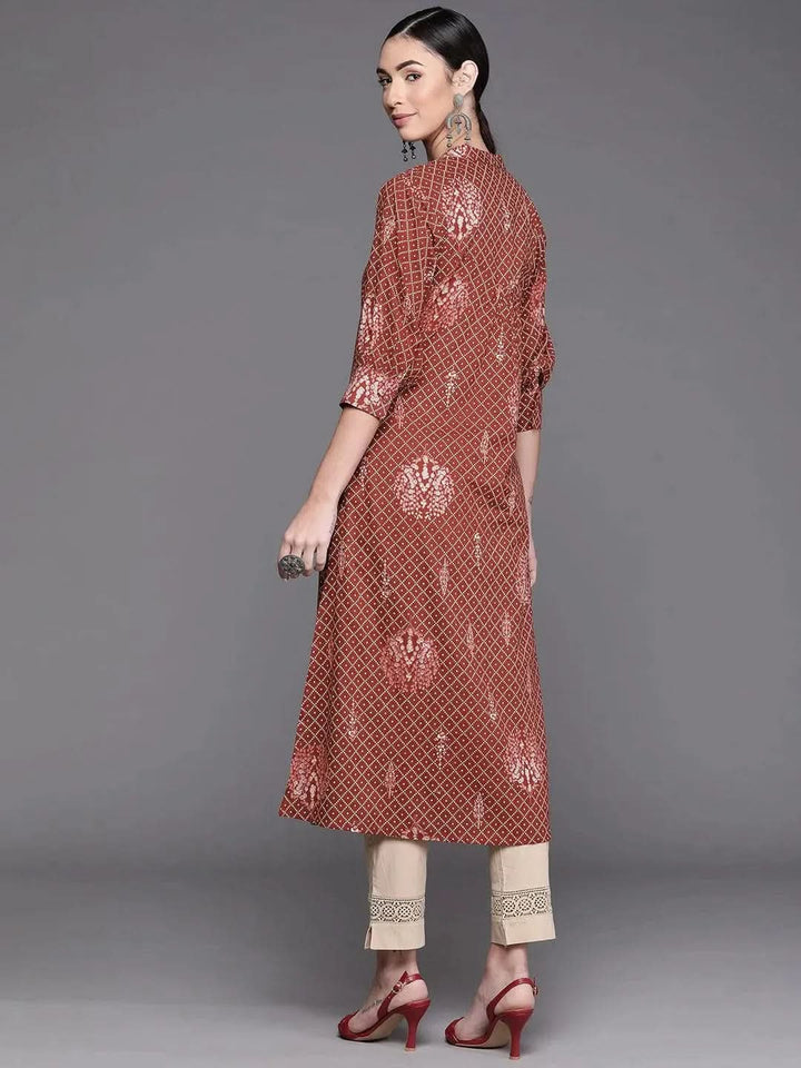 Maroon Printed Cotton Kurta - Libas