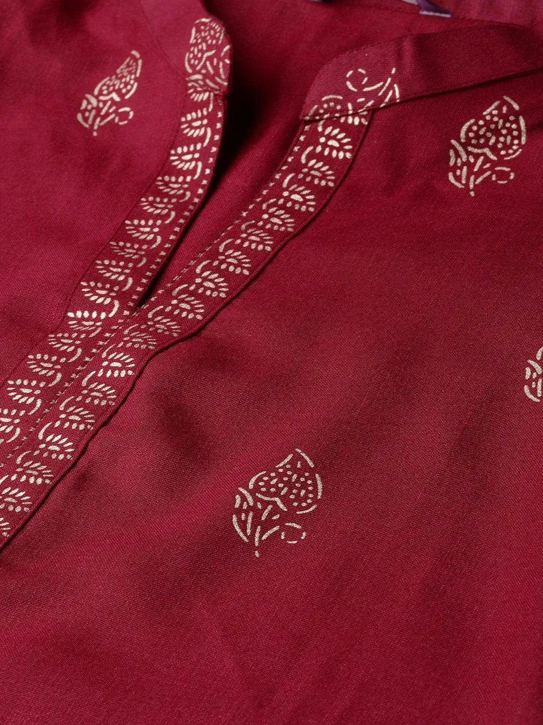 Maroon Printed Cotton Kurta - Libas 