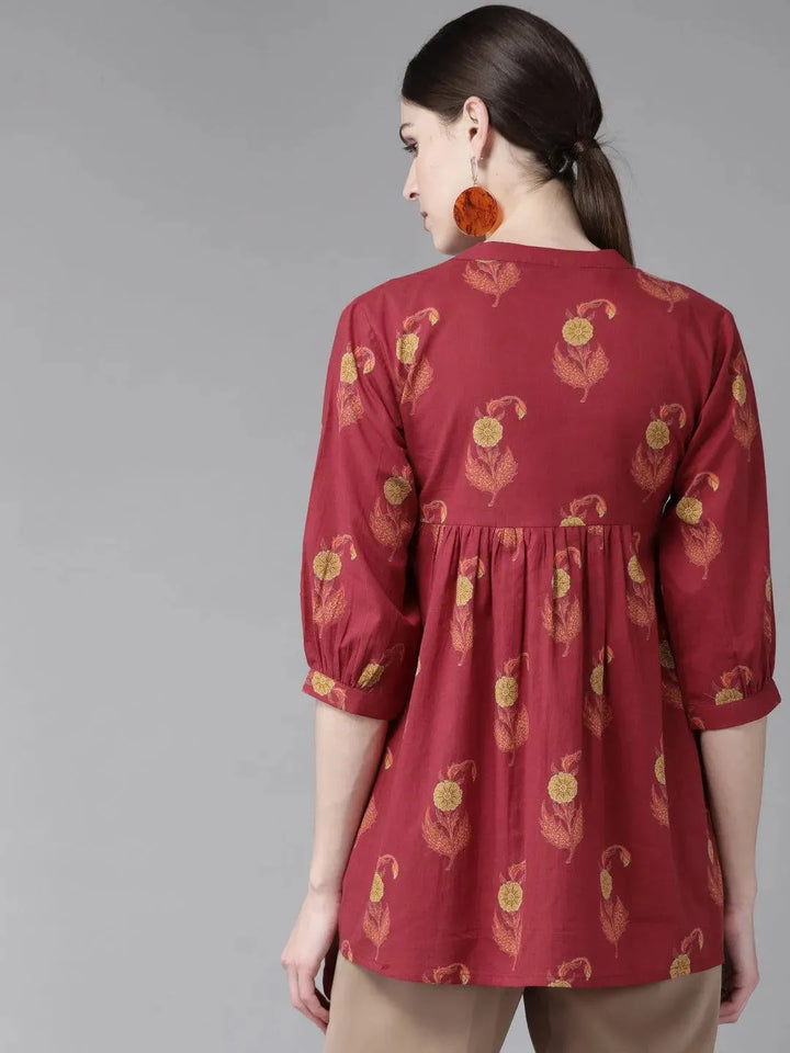 Maroon Printed Cotton Kurti - Libas