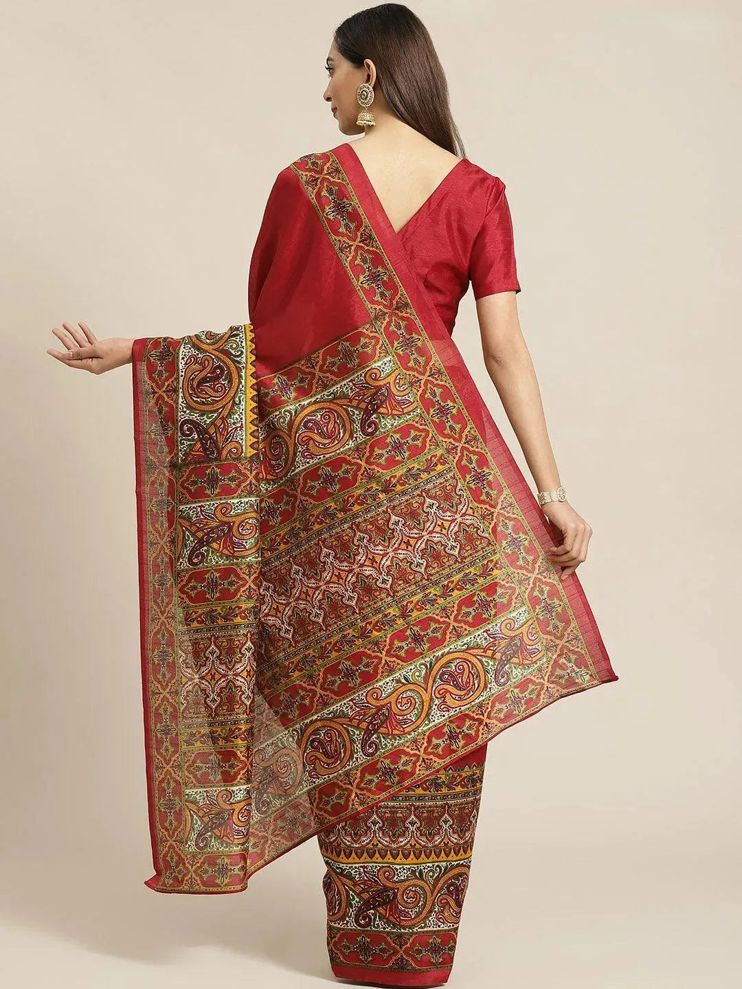 Maroon Printed Cotton Saree - Libas 