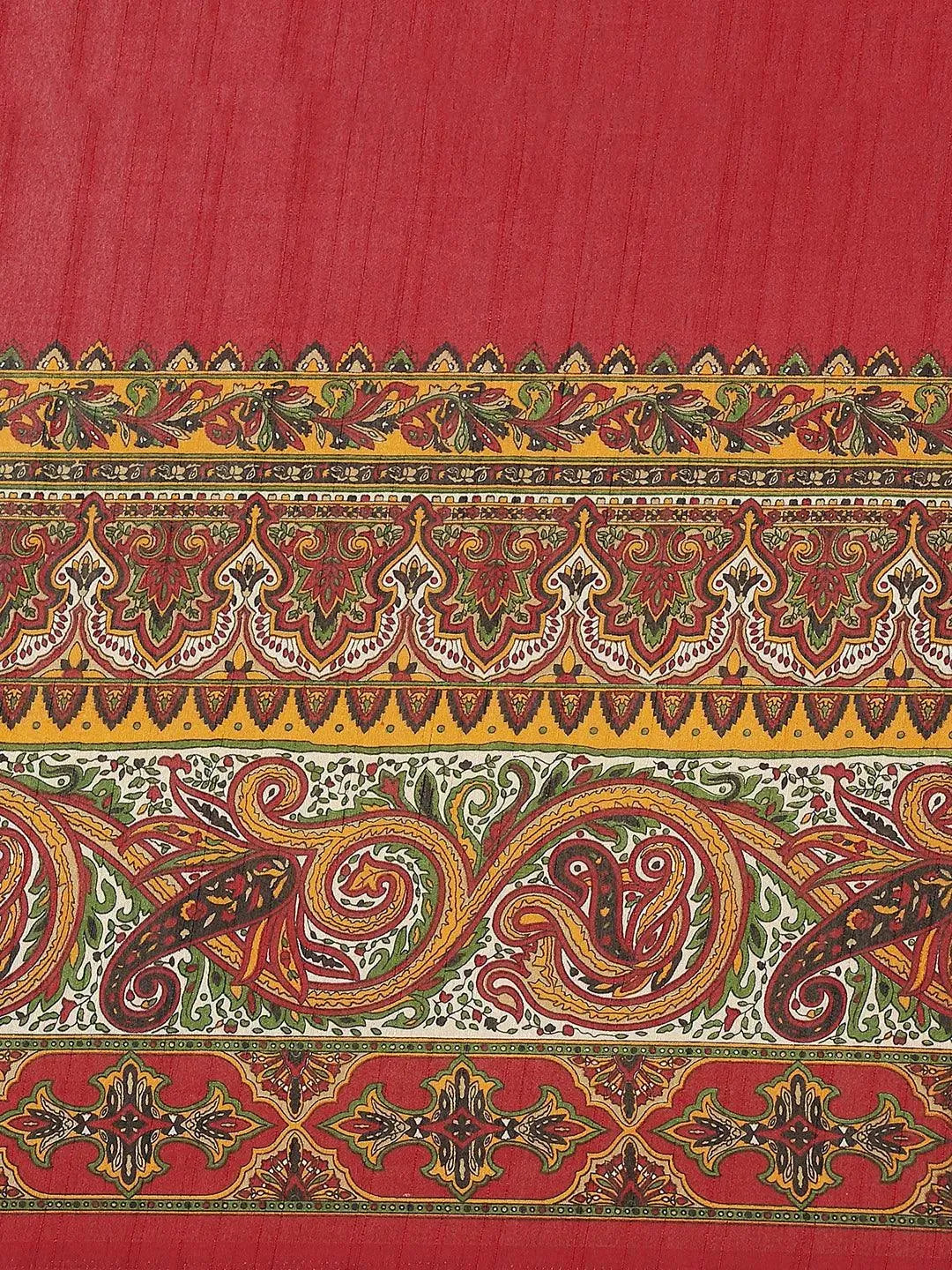 Maroon Printed Cotton Saree - Libas 